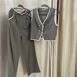 Chic Gray Women's Vest and Trousers Set